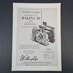 1951 Willoughbys New York Makina III Camera Vintage Print Ad Anticomar f2.9 Lens